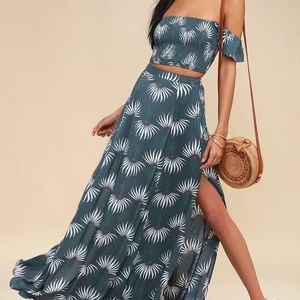Lulu’s Dusty Blue Floral Print Two-Piece Maxi Dress